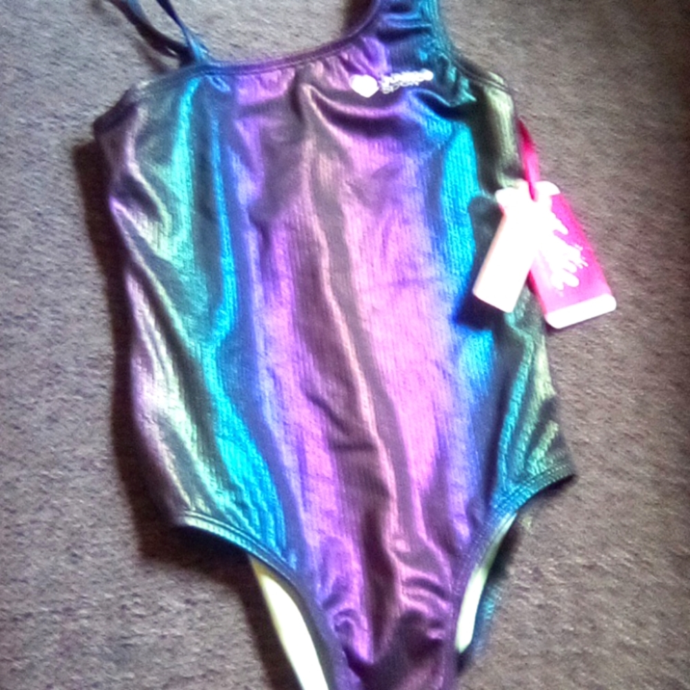NWT Justice JSport 1pc ASYM Shine Swimsuit